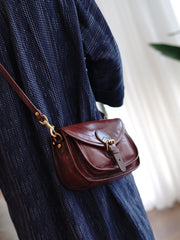 Vintage Brown Womens Small Saddle Shoulder Bag Small Satchel Side Bag Crossbody Purse for Ladies