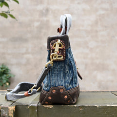 Small Blue Denim Mini Tote Bag Denim Leather Handbag Denim Mini Tote Crossbody Bag - Feltify