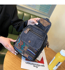 Boho Canvas Sling Bag Crossbody Bag Crossbody Backpack Canvas Boho Embroidery Shoulder Bag - Feltify