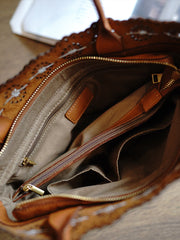 Classic Coffee Leather Hollowed Out Flowers Handbag Women Flowers Shoulder Bag for Women