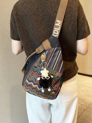 Womens Boho Sling Bag Canvas Embroidery Sling Backpack Canvas Crossbody Backpack - Feltify