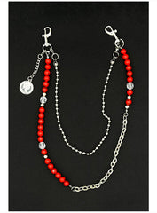 Beaded Wallet Chain Red Turquoise Stone Ball Wallet Chain Double Wallet Chain - iChainWallets