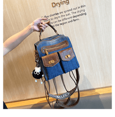 Convertible Denim Mini Backpack Bag Crossbody Bag Blue Convertible Denim Handbag Shoulder Bag - Feltify