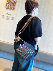 Bohemian Canvas Saddle Shoulder Bag Boho Embroidery Canvas Crossbody Bag - Feltify