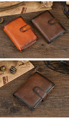Brown Vertical Leather Wallet with Buckle for Men Buckle Mens Wallets That Holds A Lot of Cards - iwalletsmen