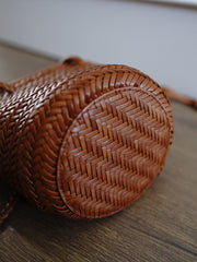 Brown Womens Braided Leather Shoulder Bag Womens Braided Bucket Purse for Ladies