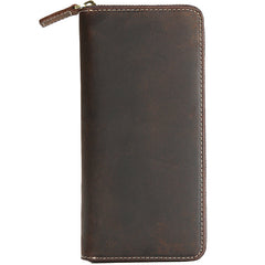 MENS Vintage Coffee LEATHER ZIPPER LONG CLUTCH - Chain Detail