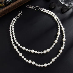 Fake Pearl Wallet Chain for Women Wallet Chain Beaded Double Wallet Chain - iChainWallets