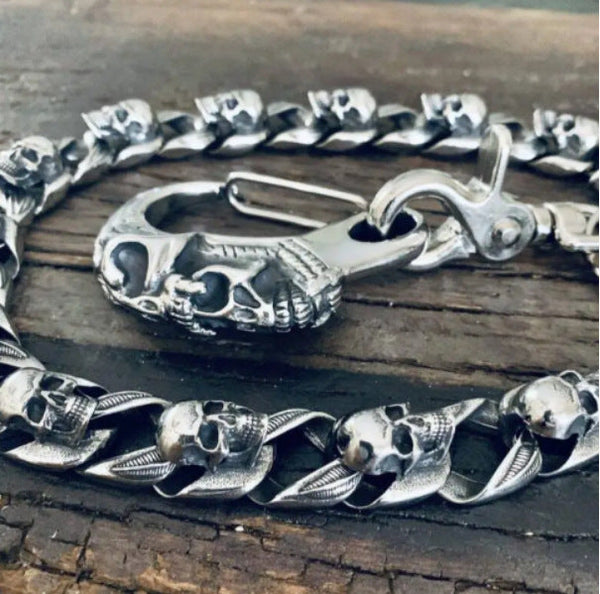 Silver Mens Skull Wallet Chain Cool Skull Wallet Chains Badass Skull Pants Chains For Men