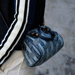 Small Denim Boston Bag Denim Handbags for Women Blue Denim Crossbody Bag for WOmen - Feltify