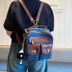 Convertible Denim Mini Backpack Bag Crossbody Bag Blue Convertible Denim Handbag Shoulder Bag - Feltify