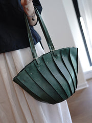 Vintage Brown Leather Splicing Bucket Handbag Tote Women Handmade Shoulder Tote Bag for Women