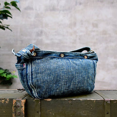 Blue Denim Messnger Bag Washed Distressed Womens Large Jeans Shoulder Bag Large Denim Crossbody Bag for Men - Feltify