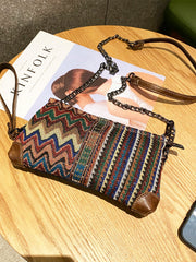 Bohemian Canvas Small Shoulder Chain Bag Clutch Boho Embroidery Canvas Small Chain Crossbody Bag - Feltify