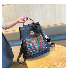 Boho Style Backpack Womens Canvas Backpack Black Gray Embroidery Vintage Boho Backpack - Feltify