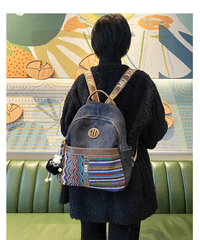 Boho Style Backpack Womens Vintage Black Gray Embroidery Canvas Backpack Boho Backpack - Feltify