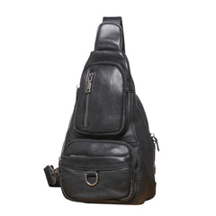 Black Leather Sling Bag For Men Leather Sling Pack Black Mens Sling Pack - EverHandmade