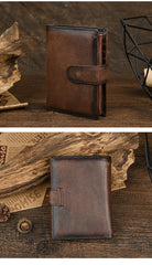 Brown Vertical Leather Wallet with Buckle for Men Buckle Mens Wallets That Holds A Lot of Cards - iwalletsmen