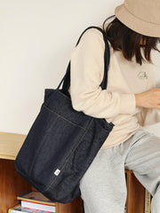Women Blue Denim Shopper Tote Bags Denim Large Tote Shoulder Bag Handbag for Men - EverHandmade