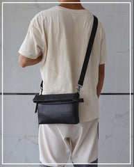 Small Black Leather Shoulder Bag Men Material Texture