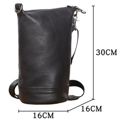 Full Grain Leather Sling Bag Black Leather Men's Sling Bag Barrel Sling Bag for Men - iwalletsmen