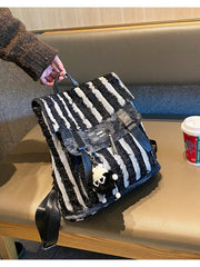 Black$White Denim Backpack Bag Womens Denim Backpack Purse - Feltify