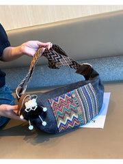 Bohemian Canvas Saddle Shoulder Bag Boho Embroidery Canvas Crossbody Bag - Feltify
