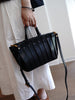 Vintage Black Leather Splicing Handbag Tote Women Handmade Tote Shoulder Bag for Women