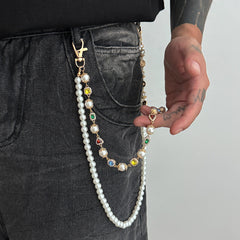 Pearl Wallet Chain Mens Double Wallet Chain Gem Wallet Chain - iChainWallets