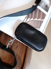 Vintage Womens Black Leather Small Small Sling Bag Chest Bag for Women
