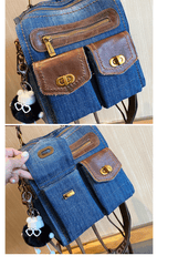 Convertible Denim Mini Backpack Bag Crossbody Bag Blue Convertible Denim Handbag Shoulder Bag - Feltify