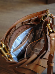 Vintage Coffee Leather Splicing Bucket Handbag Women Handmade Small Shoulder Bag for Women