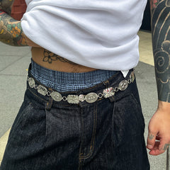 Floral Belt Chain Men's Belt with Chain 