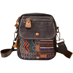 Boho Canvas Sling Bag Crossbody Bag Crossbody Backpack Canvas Boho Embroidery Shoulder Bag - Feltify