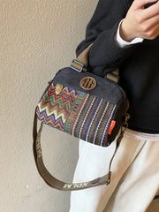 Black Gray Canvas Embroidery Handbag Shoulder Bag Black Gray Canvas Crossbody Bag - Feltify