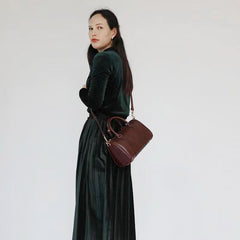 Womens Brown Leather Boston Handbag Vintage Boston Crossbody Bag Shoulder Bag for Ladies