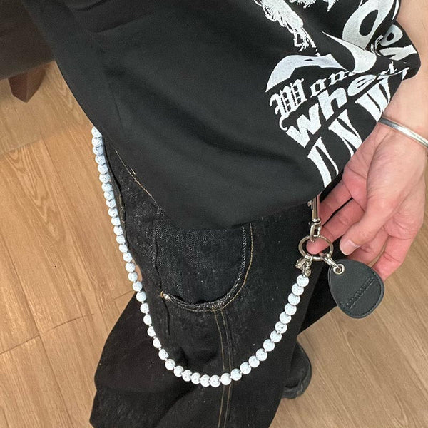 White Beaded Wallet Chain Womens White Lavastone - Back View