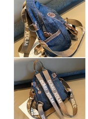 Black Gray Embroidery Canvas Backpack Boho Style Backpack Vintage Convertible Boho Crossbody Bag - Feltify