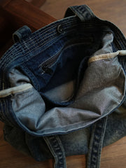 Large Denim Tote Denim Shoulder Bags Blue Jean Shoulder Bag Large Jean Tote Bag - Feltify