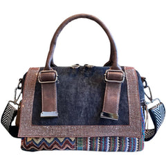 Boho Handbag Boho Crossbody Bag Black Gray Canvas Ladies Handbags Canvas Boho Shoulder Bag - Feltify