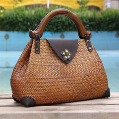 Red Vintage Leather Ladies Satchel Handbag Brown Shoulder Bag Purse for Women