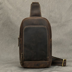 leather one strap backpack​ Brown Leather Men's Sling Bag Sling Pack Leather Chest Bag One Strap Backpack For Men