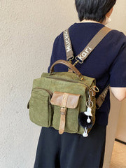 Green Canvas Convertible Messenger Bag Backpack Canvas Convertible Crossbody Bag Canvas Handbag - Feltify