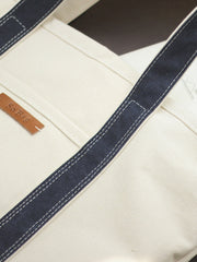 trendy canvas totes​ Women White&Blue Two Tone Canvas Tote Bags Large Canvas Tote Bag Women 