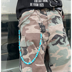 Blue Green Ball Wallet Chain Ball Pants Chain Turquoise Stone Beaded Wallet Chain Bead Wallet Chain - iChainWallets