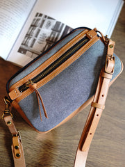 Denim Small Phone Bag Two-tone Denim Leather Crossbody Bag Small Jean Shoulder Bag - Feltify