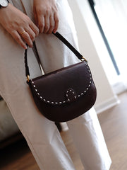 Vintage Womens Black Leather Small Saddle Handbag Shoulder Bag Purse for Women