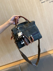 Dark Green Convertible Canvas Handbag Crossbody Bag With Outside Pockets Canvas Convertible Backpack Shoulder Bag - Feltify