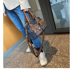 Black Gray Denim Crossbody Bags Embroidery Jean Bag Black Gray Denim HandBags Jean Shoulder Bag - Feltify