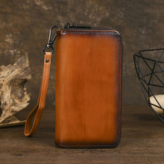 Leather Double Zip Around Wallet for Men 